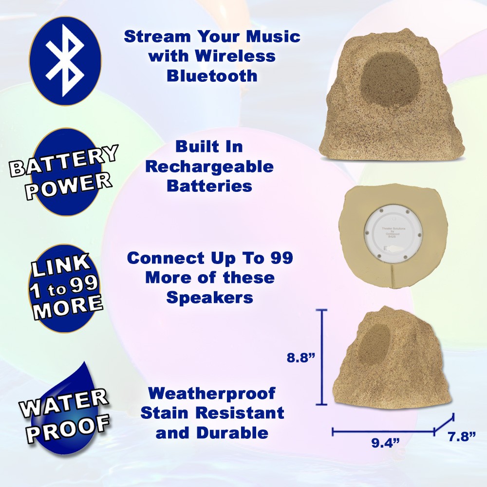 Theater Solutions Wireless 120W Rechargeable Bluetooth Rock Speaker Pair Sand