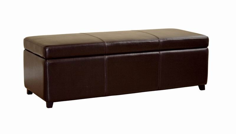 Modern Full Leather Ottoman Storage Bench Rectangle Dark Brown