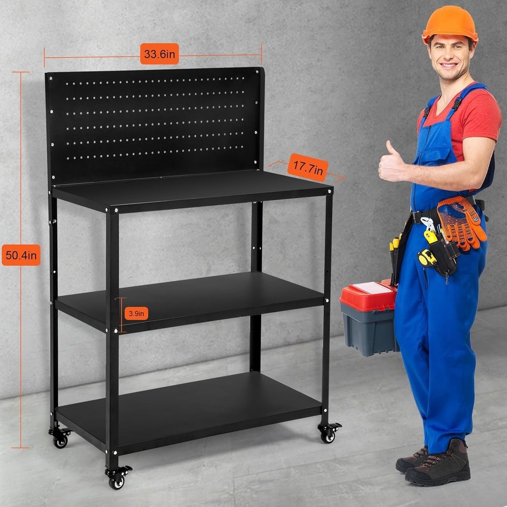 Efficient 50.4" Metal Tool Storage Workbench with Movable Locking Wheels