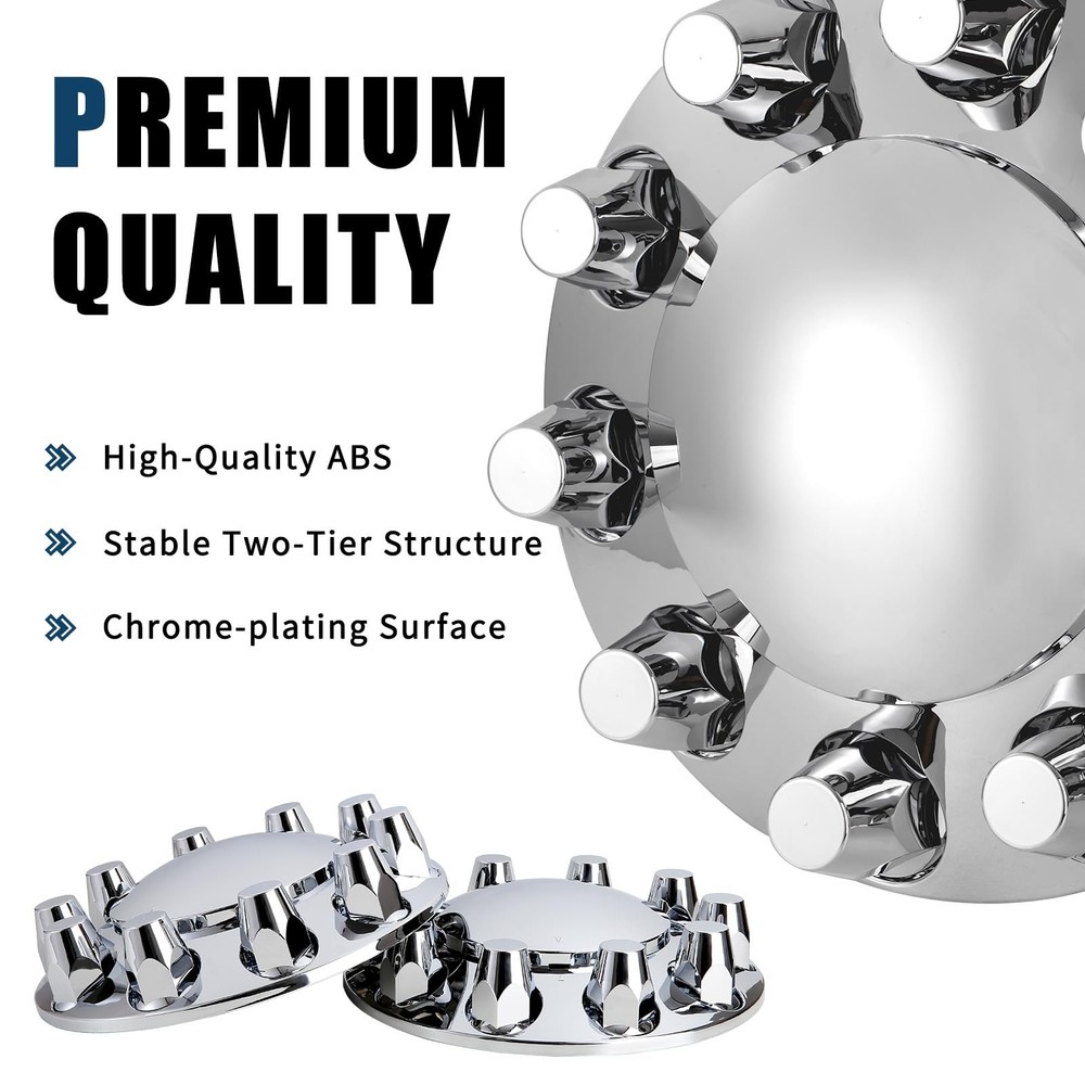 Chromed ABS Plastic Front and Rear Wheel Axle Cover Set with 33mm Lug Nut Covers