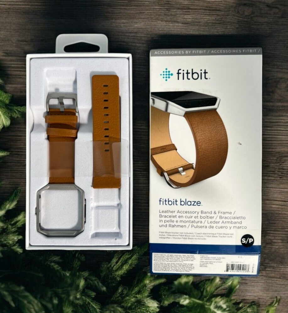 Fitbit Blaze Large Replacement Leather Slim Wrist Band & Frame Camel Brown OEM