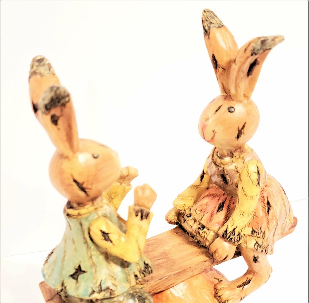 Cutest Easter Bunnies Playing on Teeter-Totter Figurines