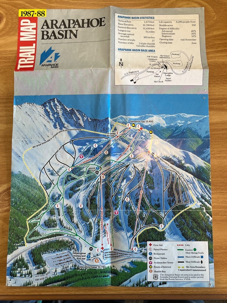 Arapahoe Basin - 1987-88 Trail Map
