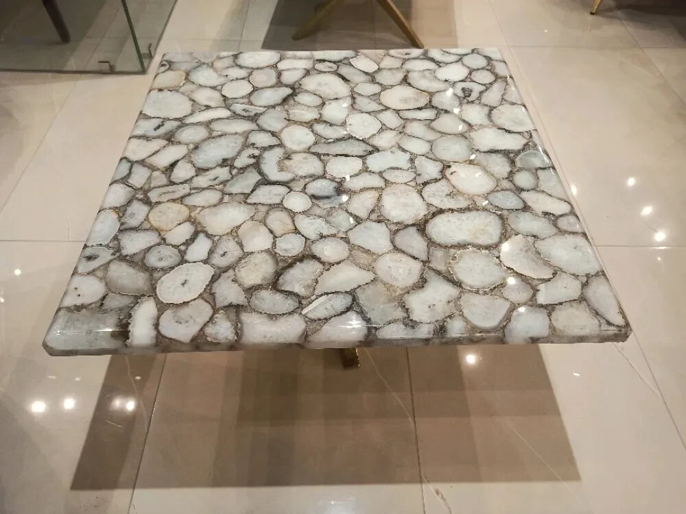 White Agate Coffee Table, Agate Geode Center Table, Natural Agate Handmade Decor