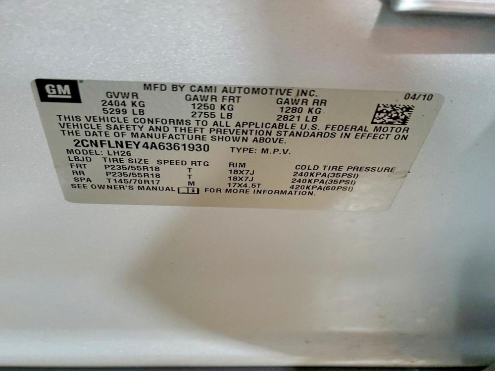 EQUINOX 2010 Transmission Shift OEM