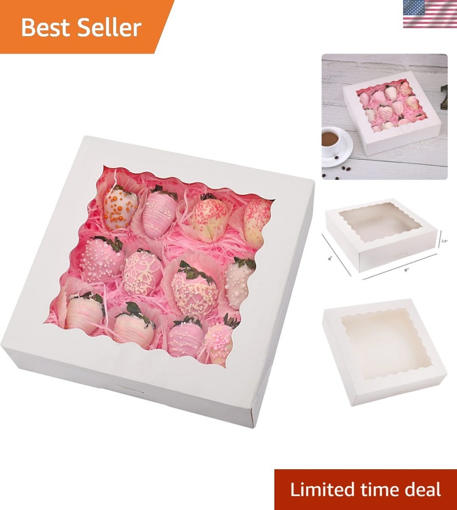 20-Pack Pie Boxes with Window, 9" x 9" x 2.5", Auto-Popup Cookie Boxes, White...