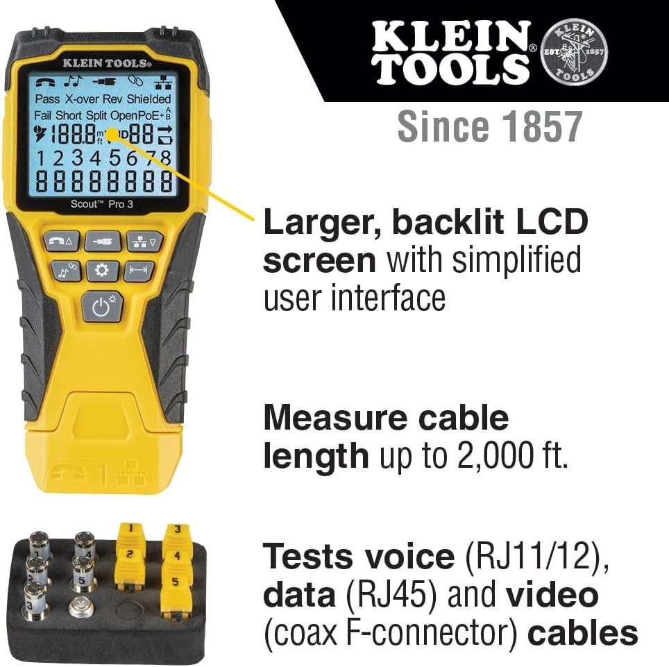 Klein Tools VDV501-851 Cable Tester with Backlit LCD Display