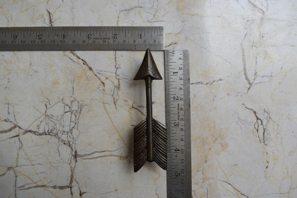 Vintage cast iron Arrow cabinet drawer door knobs handles pull rustic 6 pcs