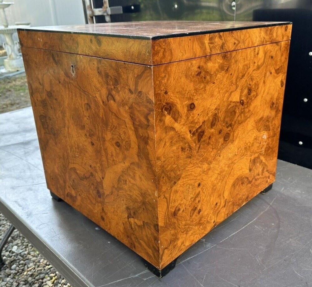 Vintage Italian MCM Burl Walnut Cube Chest
