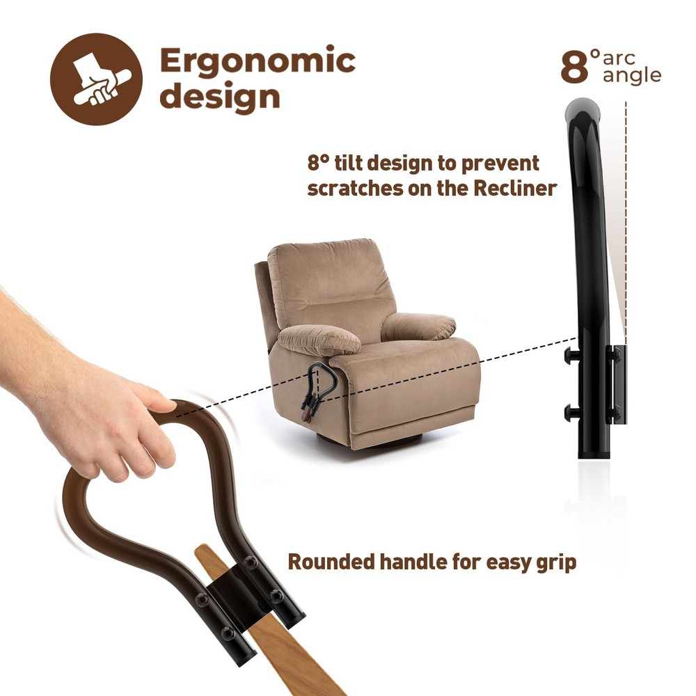 Modern Black Metal Recliner Handle Extender, Oversized Lever Extender for Eld...