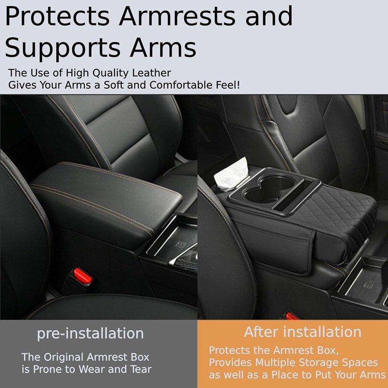 Universal Multi-functional Car Center Console Armrest Box Cup Holder PU Leather