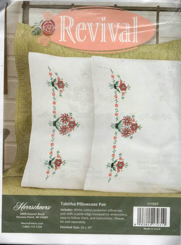 NIP!!! STAMPED EMBROIDERY KIT TABITHA PILLOWCASE PAIR