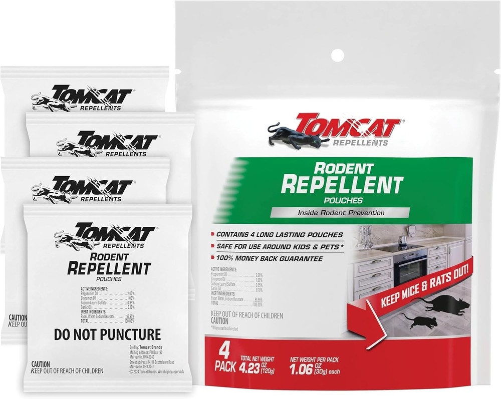Indoor Rodent Repellent Pouches - Peppermint Scent, 4-Pack, 8 Sq. Ft. Coverage