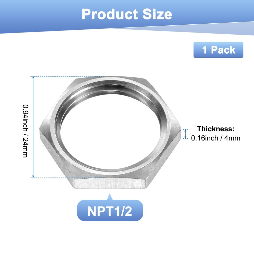 1-Pack Cast Pipe Fitting Hex Locknut, NPT1/2 Female Thread Hex Locking Nut