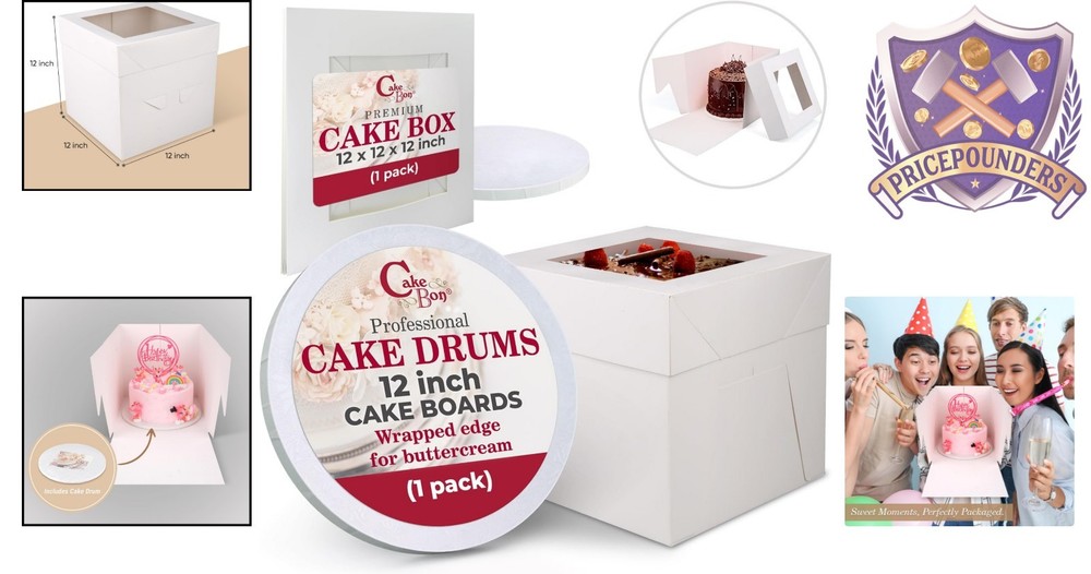 Cake Boxes with Boards 12 Inch Round White Disposable Cake Packaging with Window