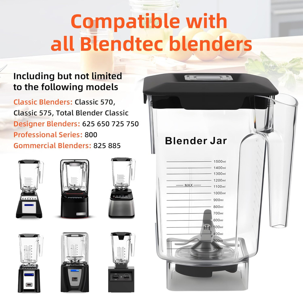 90 Oz Replacement Jar Compatible with Blendtec Blender, Container Pitcher Fits A