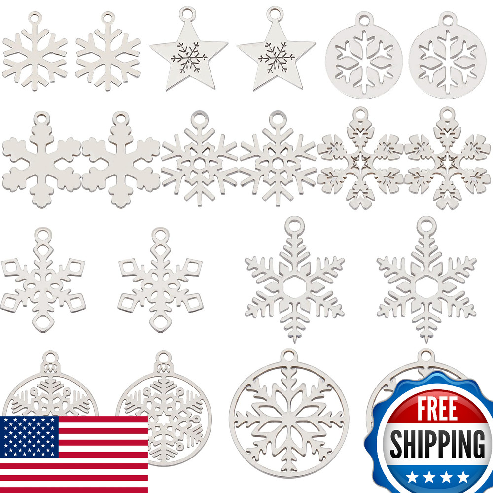 SUNNYCLUE 20pcs Snowflake Charms Stainless Steel Double Sided Pendants Winter DI