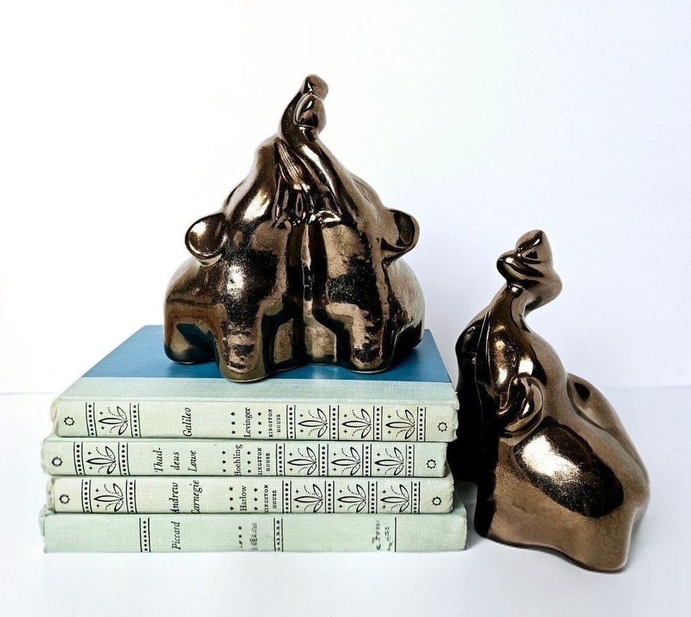 Lucky Elephant Decor Unique Ceramic crackled bronze Colored bookends