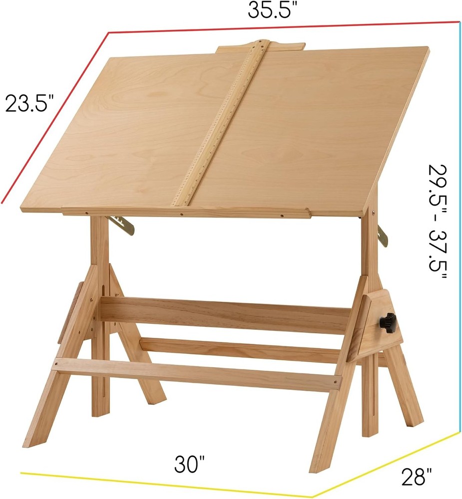 MEEDEN Wood Adjustable Drafting Table 35.5x23.5in Rustic
