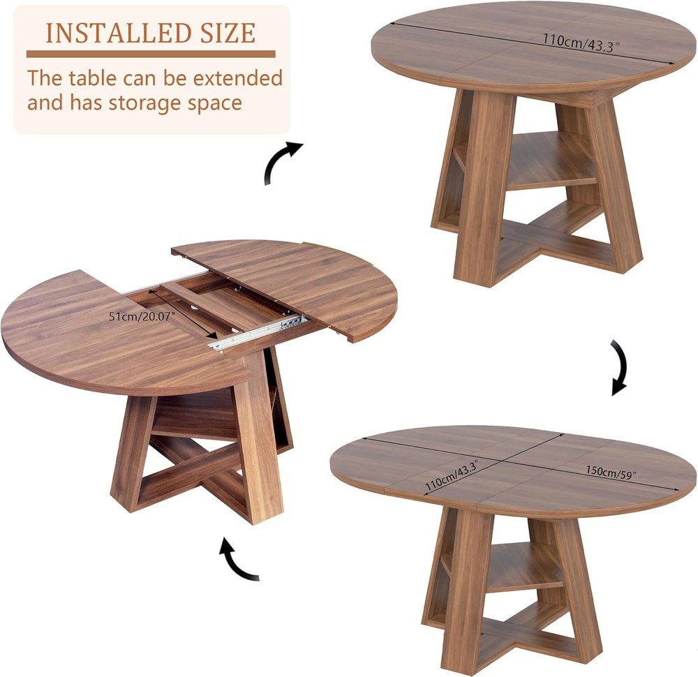 Modern Walnut Dining Table with Removable Leaves for 4-8 - Space Saving Design