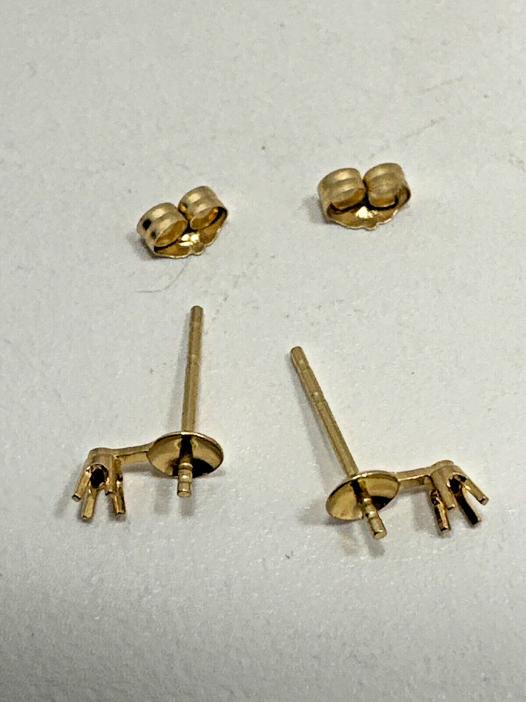 14k gold 5mm Pearl Cup Setting & Diamond Stud Earring Mounting/Nuts