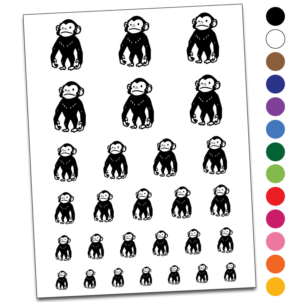 Standing Stoic Chimpanzee Ape Monkey Temporary Tattoo Water Resistant Set