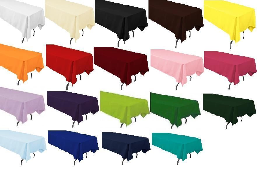 12 Tablecloths 60"×102" Rectangular 20 Colors 100% Seamless Polyester Made USA