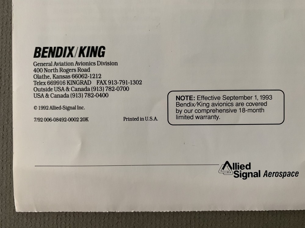 Bendix/King KX-125 Pilot TSO'd NAV/COMM System Tri-Fold Sales Brochure 1992