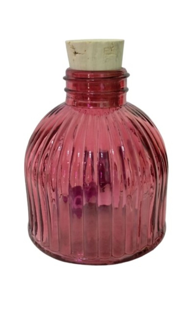 Small Orange Colored Glass Ribbed Bottle/Diffuser H 4.25 inches