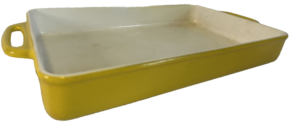 Yellow Enamel Cast Iron Rectangular Baking Dish - Scandinavian MCM Style