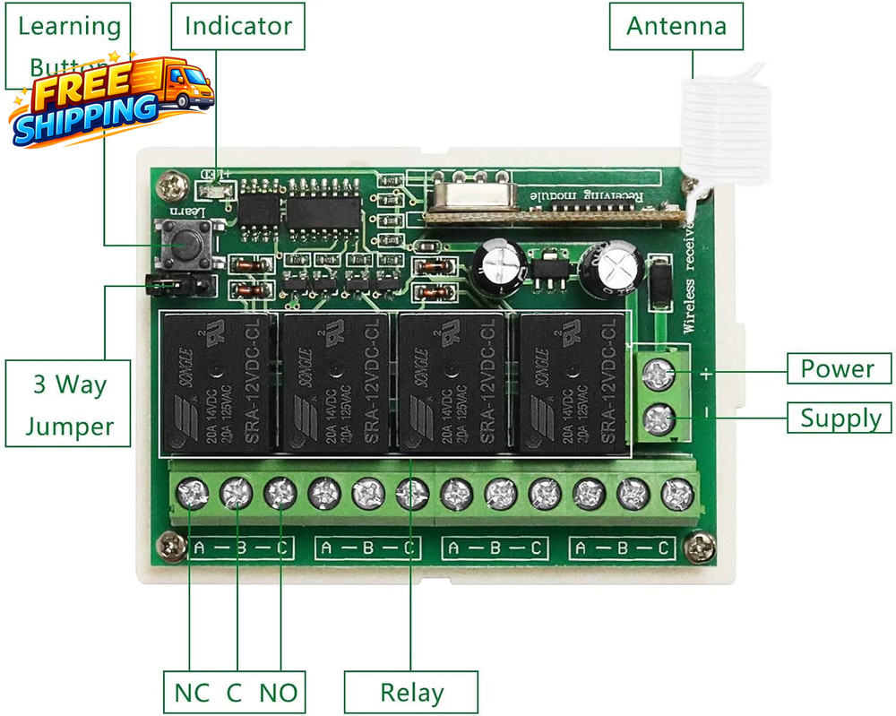 12V Relay Remote Switch Wireless RF Remote Control Switch 4 Channel Relay Module