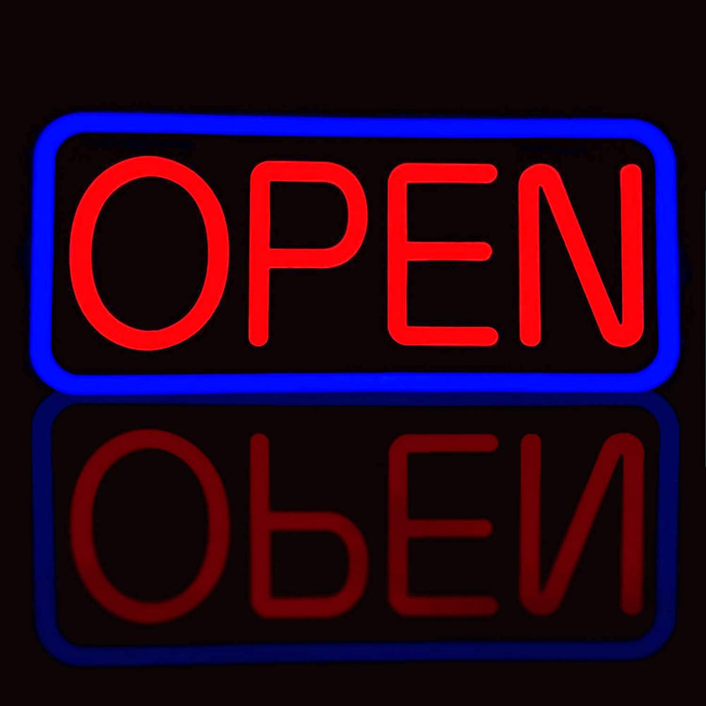 Brittech 21'' LED Neon Open Sign - Remote Control, Bright Blue/Red Display