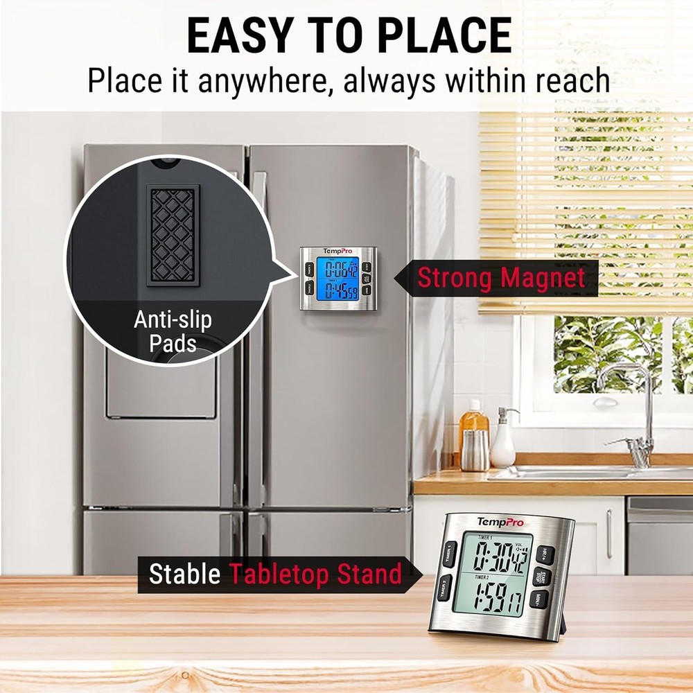 Adjustable Alarm Volume, LCD Backlit Display Timer Clock