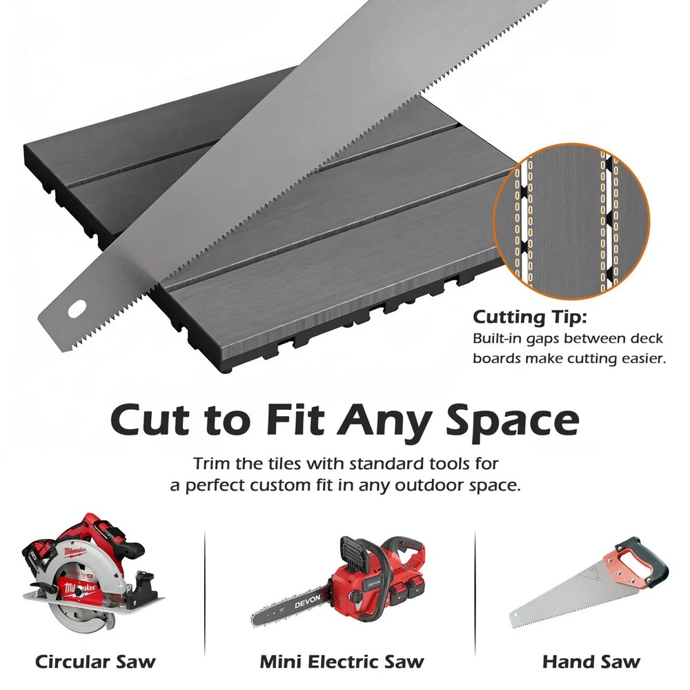 36Pcs HDPE Interlocking Deck,Waterproof Snap-Together w/Drainage Design,Grey