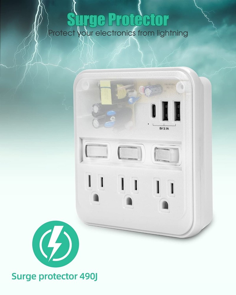 Alitayee Wall Outlet Extender Surge Protector, USB Power Strips with Individu...