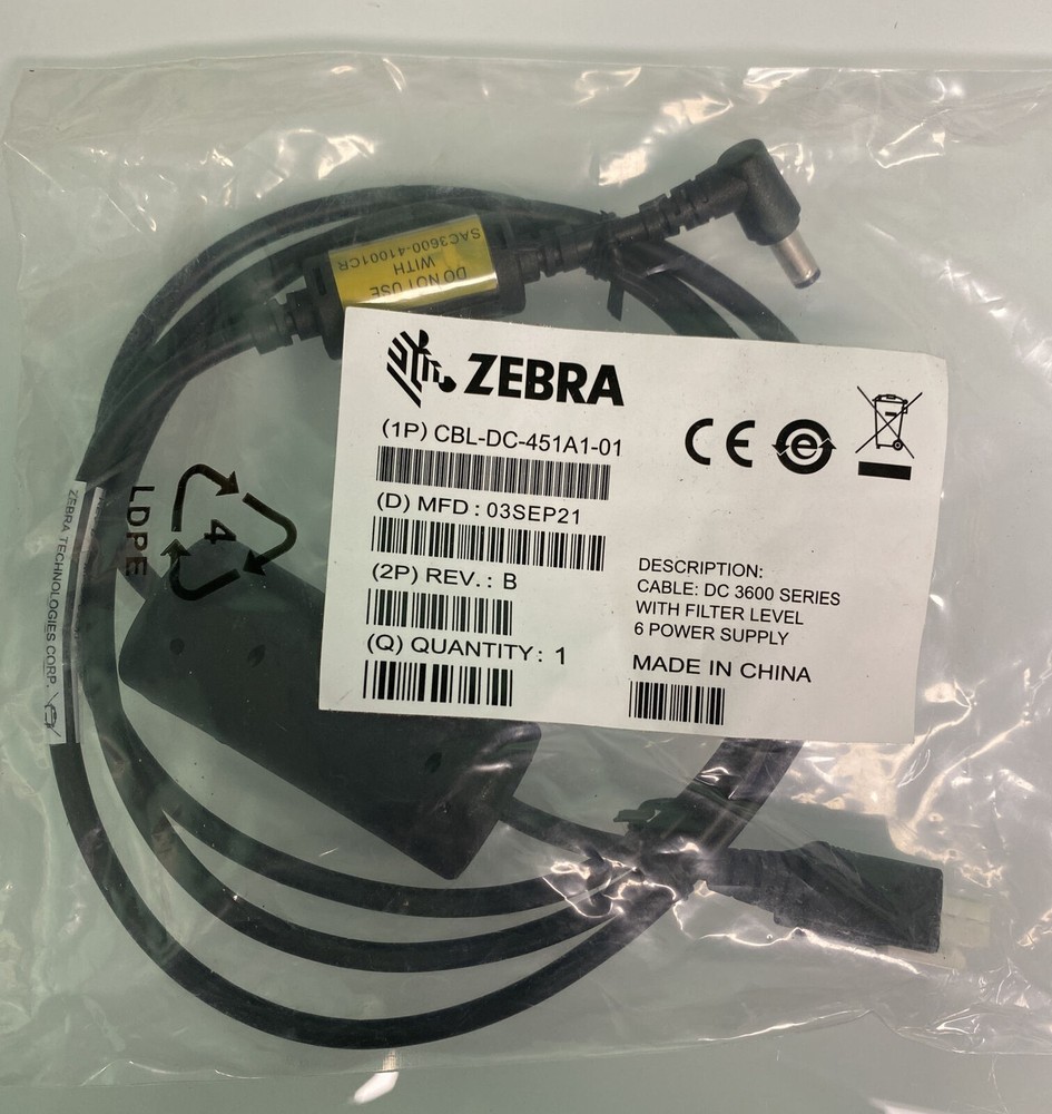 Zebra DC 3600 Series Barcode Scanner Power Cable Filter Level 6 CBL-DC-451A1-01
