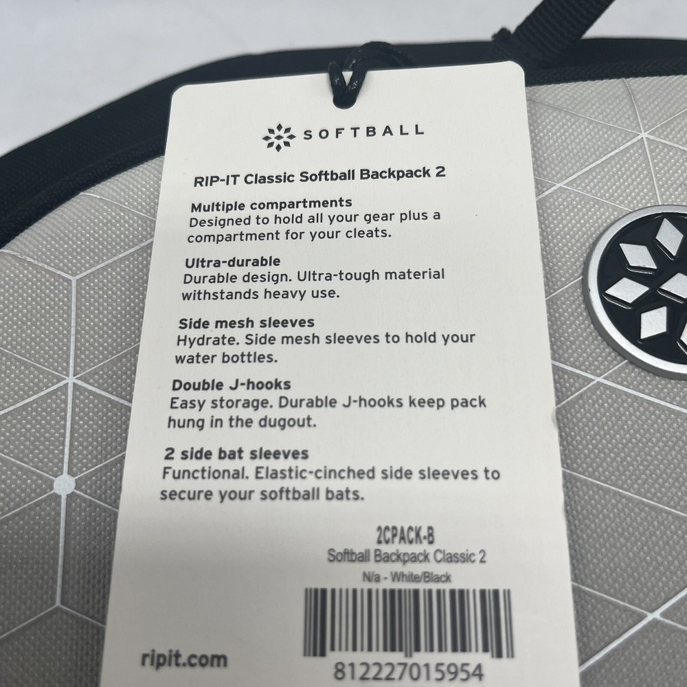 Rip It softball backpack- New with Tags- Black/Grey