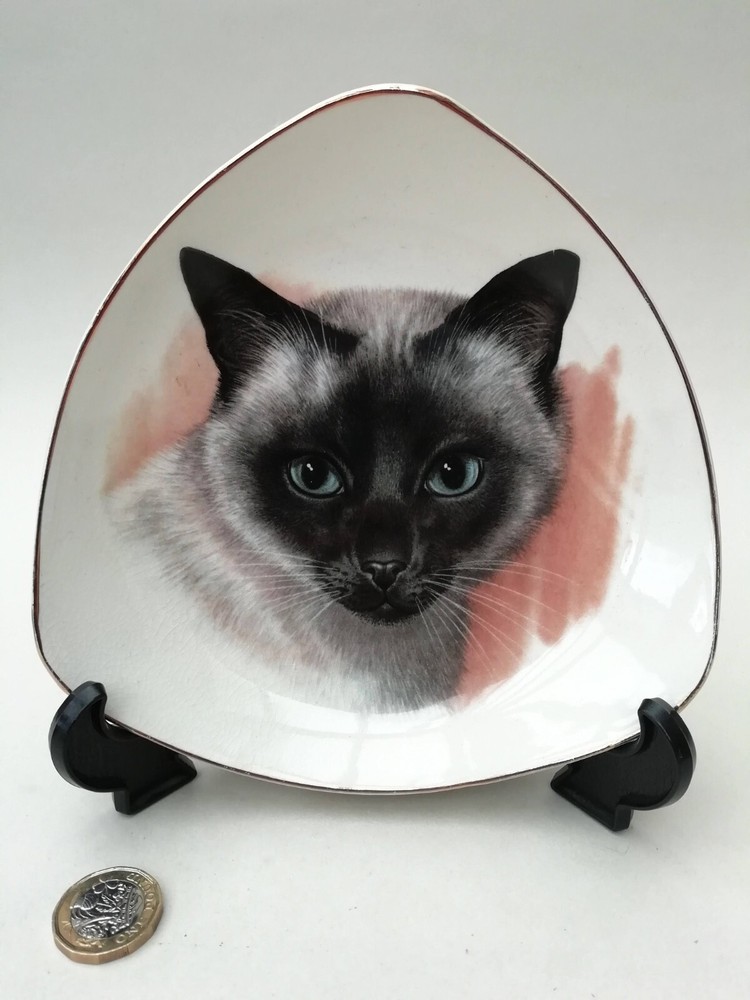 Vintage Sandland Siamese Cat Bone China Small Triangular Dish