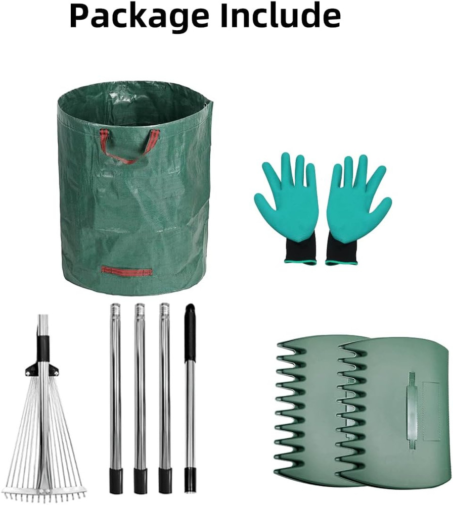 Adjustable Metal Leaf Set 65" Adjustable Handle Rake Set,32-63" Handle, 8-23" Wi