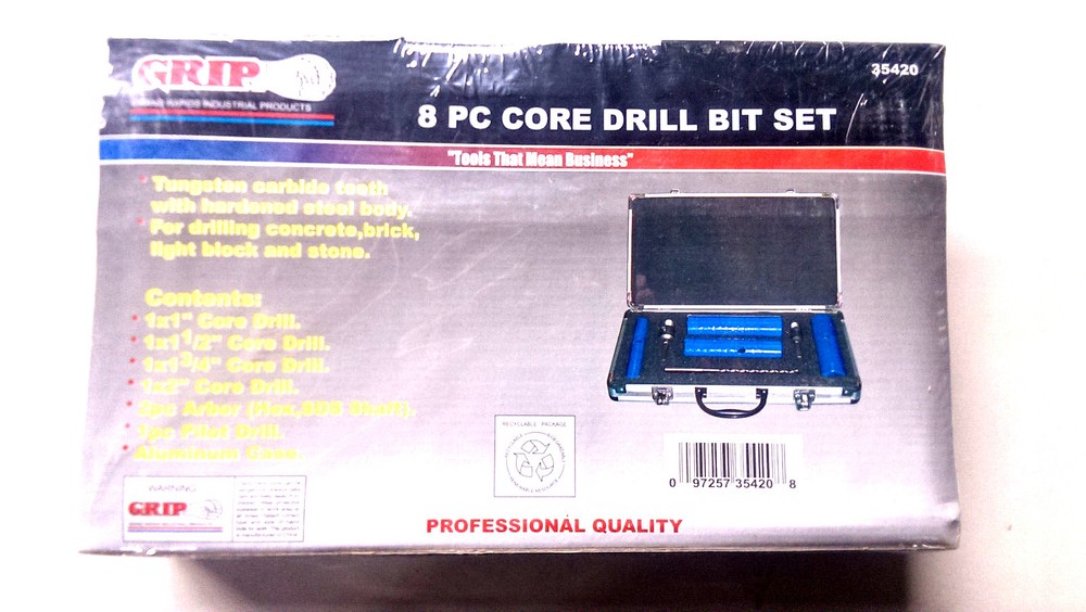 8 Piece Core Drill Bit Set Tungsten Carbide for Concrete, Brick & Light Block