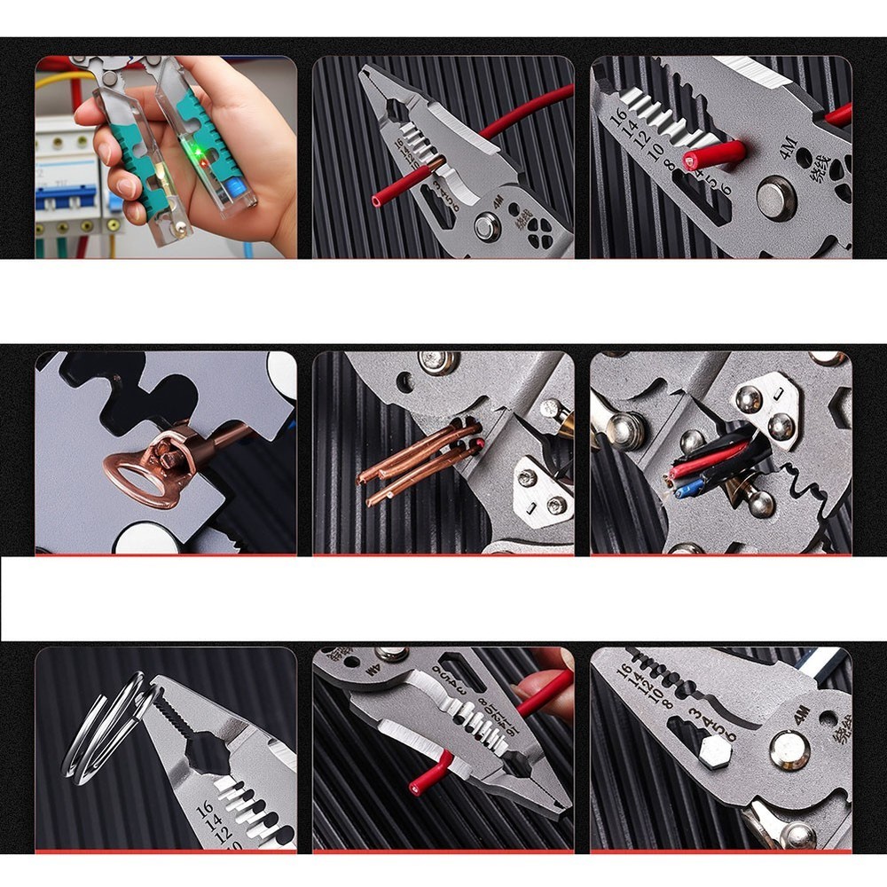 Compact Foldable Wire Stripper Pliers with Crimping Cutting and Voltage Testing