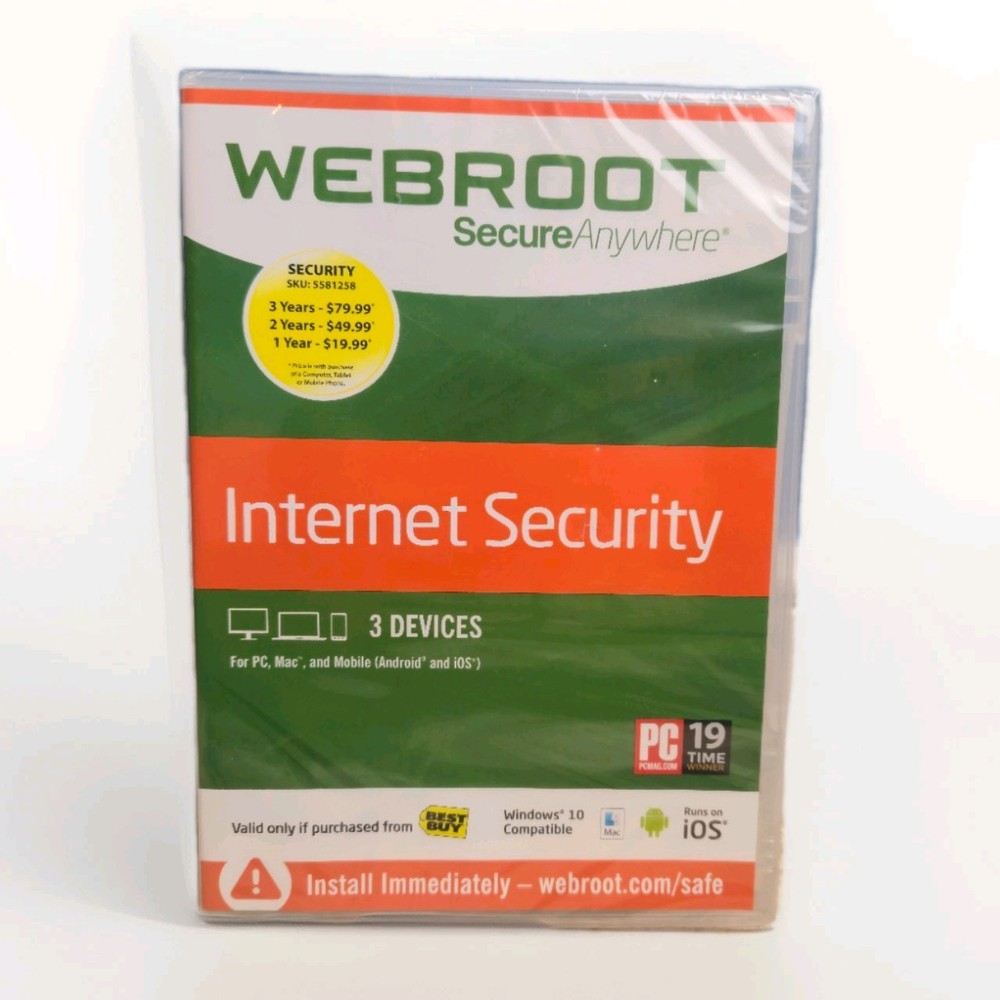 Webroot Secure Anywhere Internet Security w Antivirus PC Mac Mobile 3 Device New