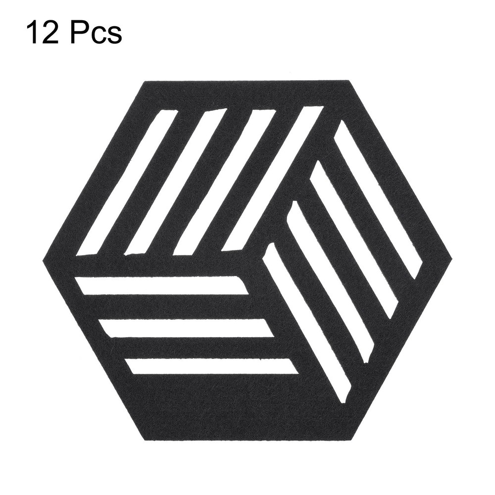 Felt Coasters 12pcs Hexagonal Mat Tampons Coasters, Black