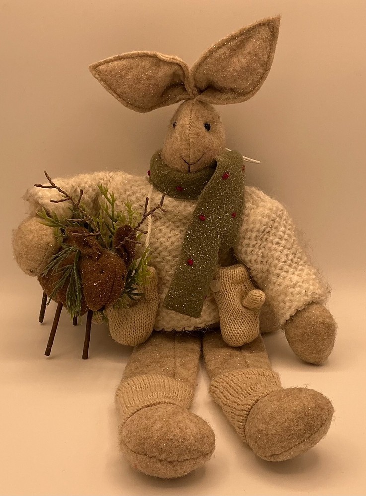 17” Bunny Rabbit Holding Reindeer Soft Craft Doll