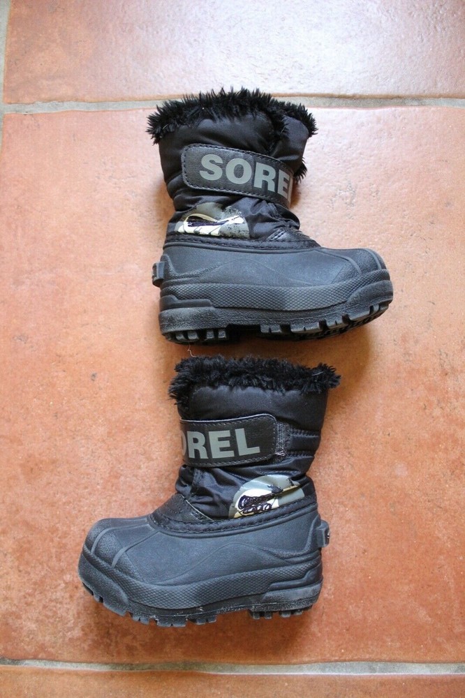 Sorel Black Commander Rubber Nylon Hook & Loop Snow Winter Boot Boys US 7