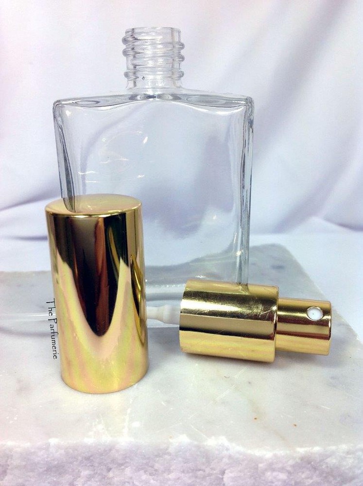 Luxury Perfume Bottles, Refillable Spray Atomizers 1, 2 and 4 oz. - Flat Shape