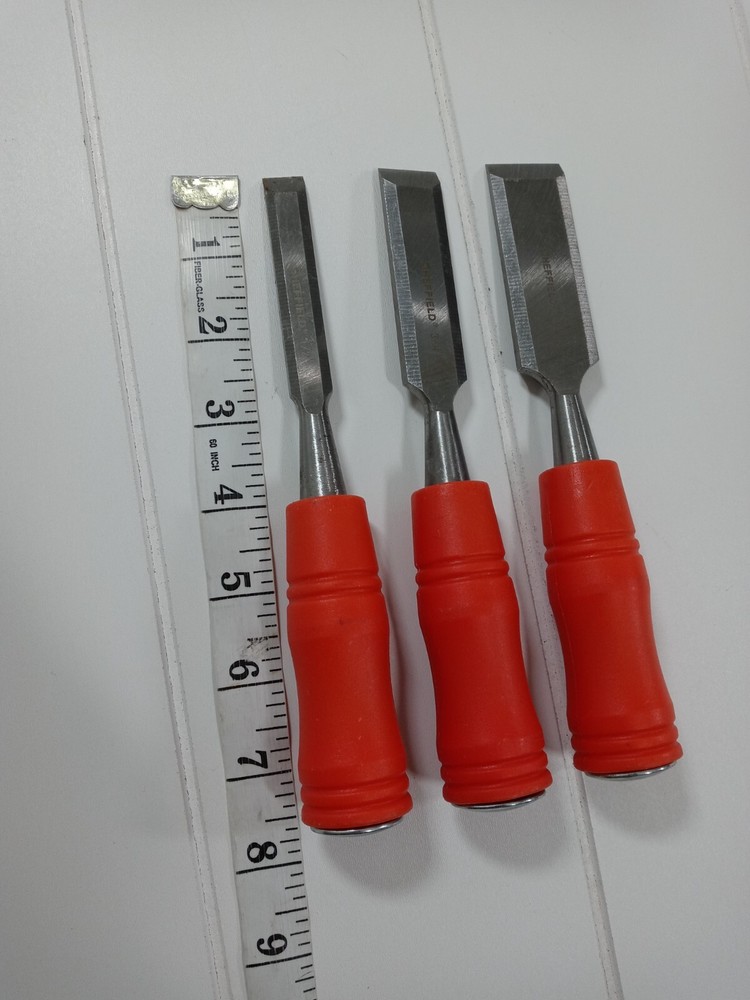 Sheffield 3 Pc Chisel Set Plastic Handles 1", 3/4", 1/2" New