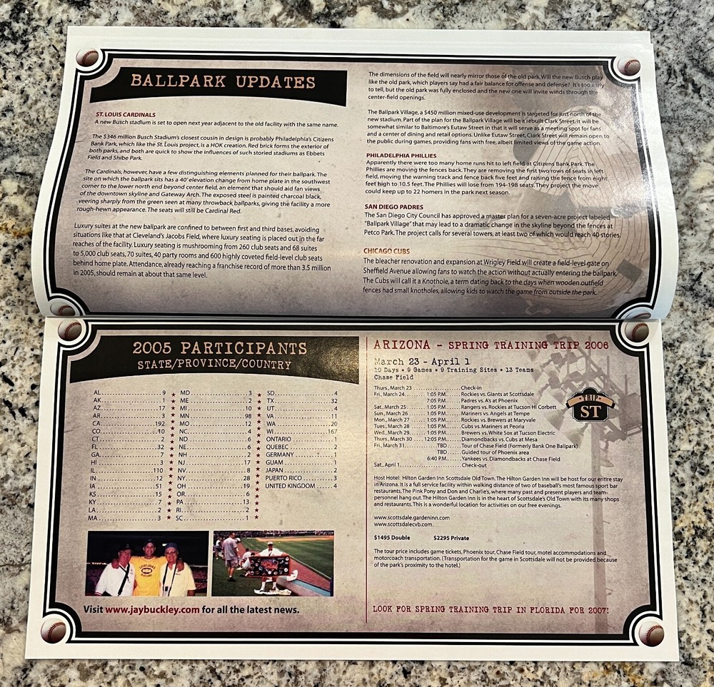Jay Buckley's 2006 Baseball Tours Brochure