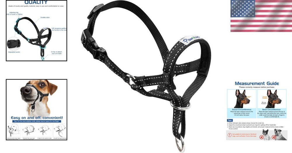 Pet Nylon Dog Head Collar Muzzle Reflective Adjustable Bark Control No Pull Easy