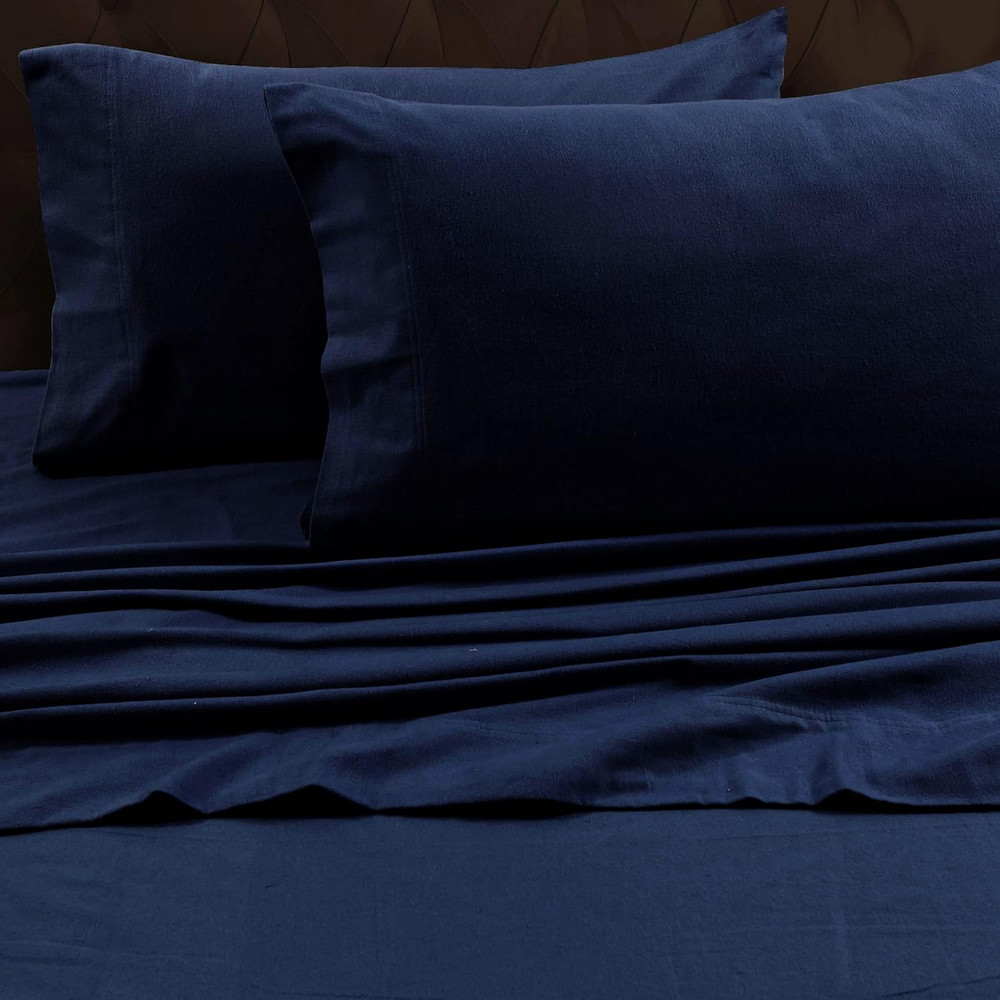 FLSOEDSS Luxury Solid Flannel Deep Pocket Sheet Set, Full, Dark Blue
